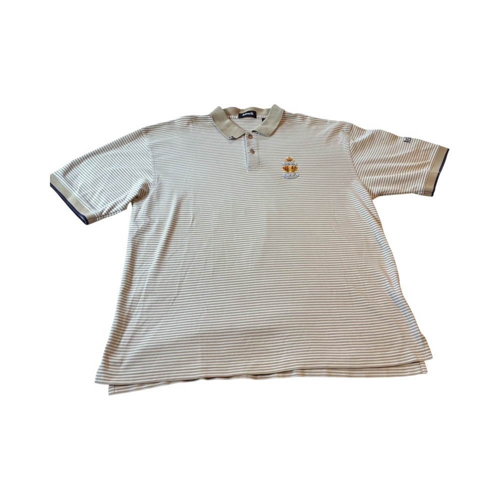 Ashworth Mens Polo Shirt Striped‎ Tan Embroidered Golf Size XL
